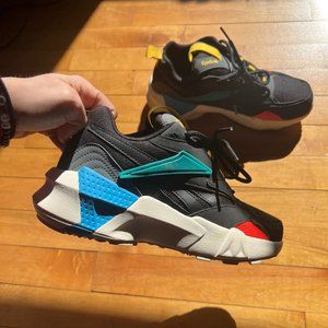Reebok Aztrek Double Black Teal Gem Chunky 90s Sneakers Size 7